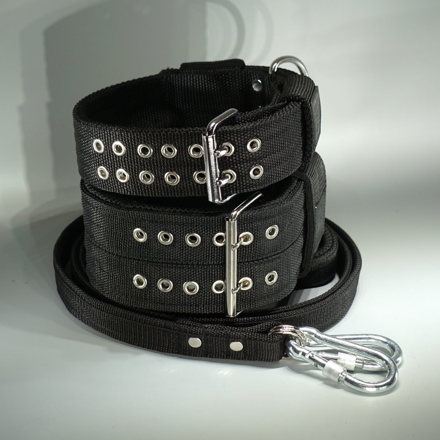 Black STRONG DUO set: Collars 8 cm + 5 cm + Leash
