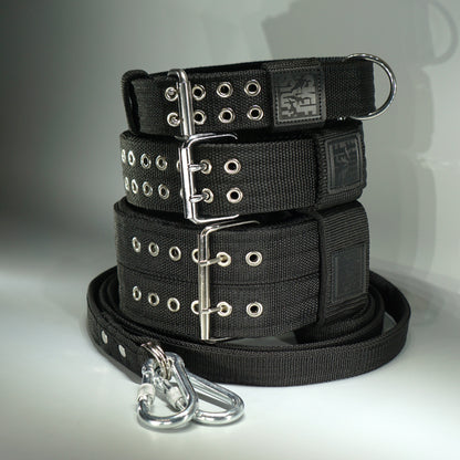 Black POWER PACK set: Collars 4 cm, 5 cm, 8 cm + Leash 