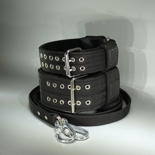 Black STRONG DUO set: Collars 8 cm + 5 cm + Leash 