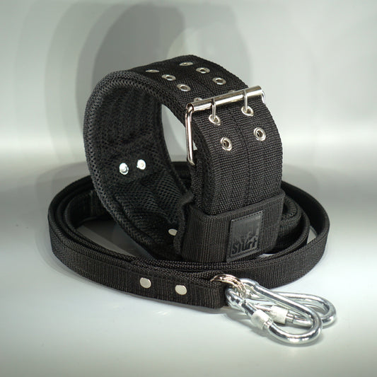 Black ULTRA STRONG set: Collar 8 cm + Leash 